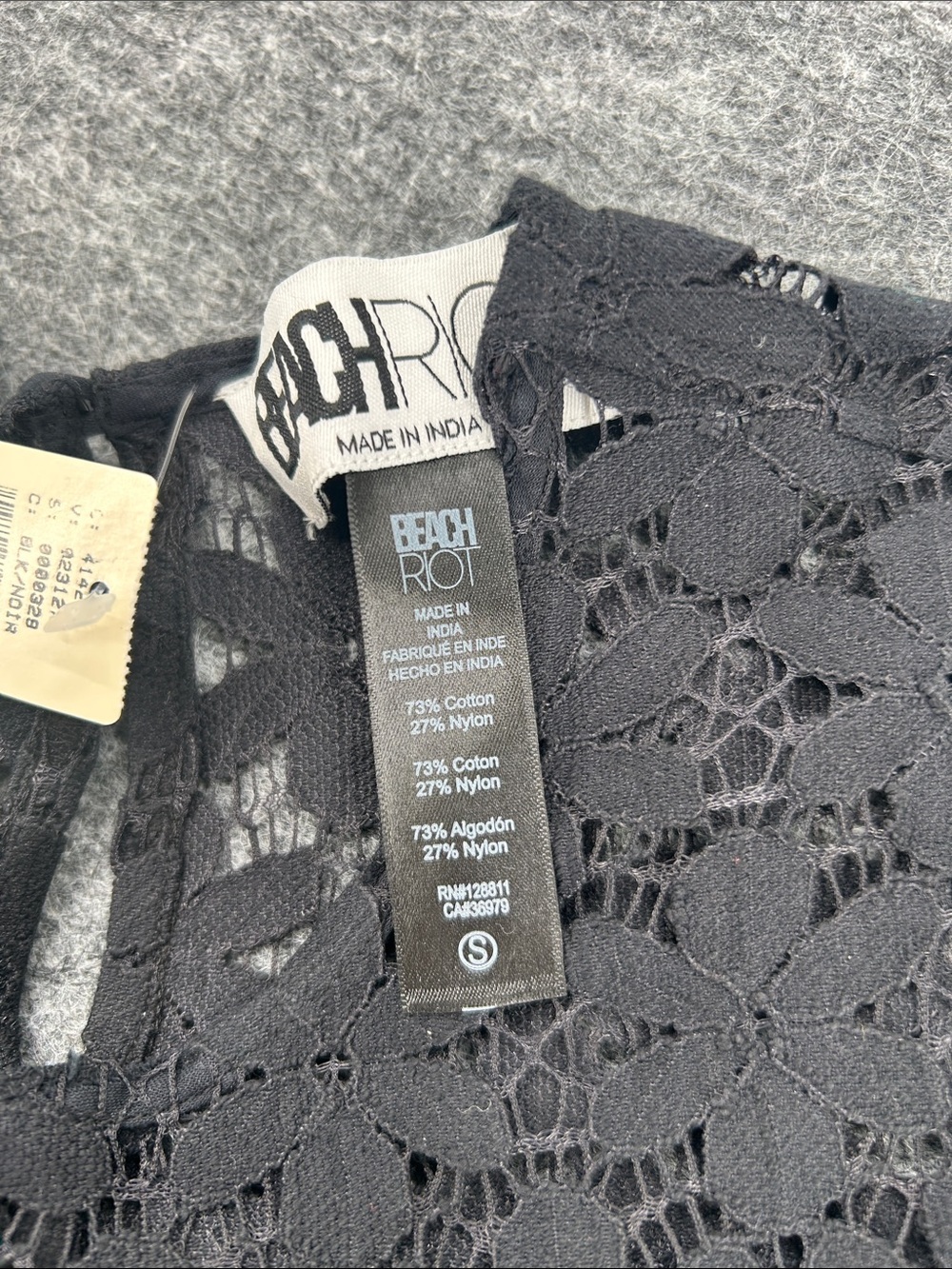 NEW Beach Riot Goldie Black Floral Lace Bell Sleeve Mini Dress sheer Size Small - Picture 7 of 13